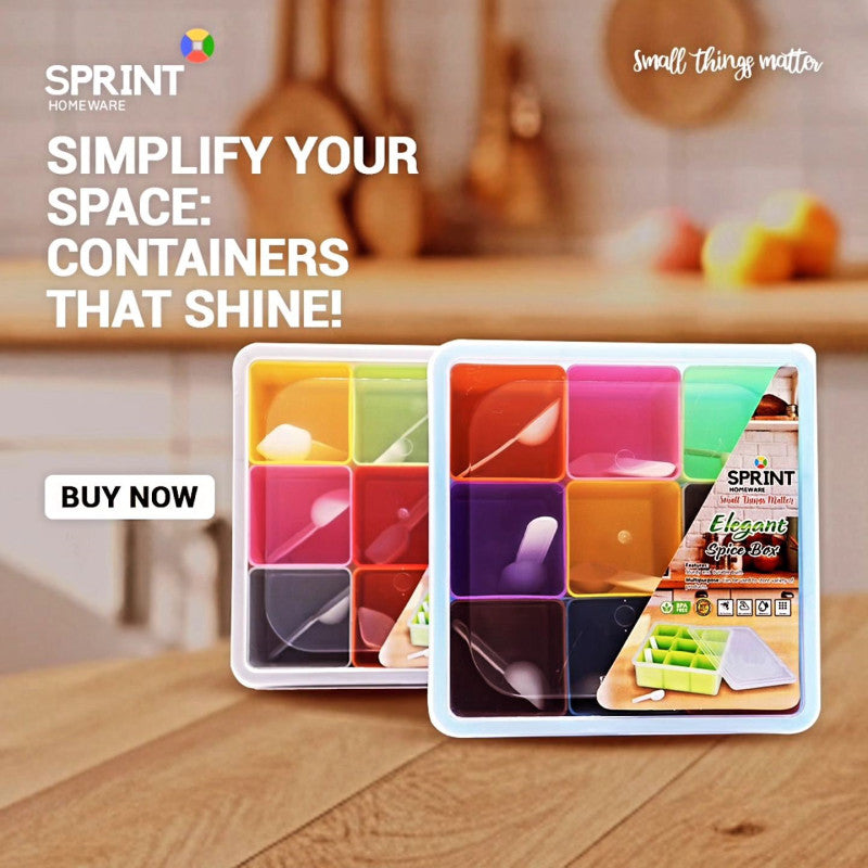 9 Grid Spice Box β Rainbow Masala Organizer with Lid (Kitchen Storage Box)