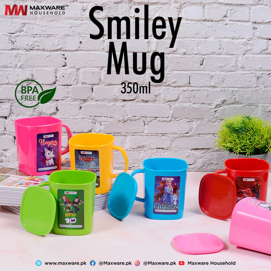 Pack of 2 Smiley Mug with Lid – BPA Free Kids Cartoon Mug (Leak-Resistant Cover)