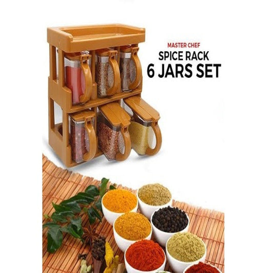 Master Chef Spice Jar Set (6 Pcs) – Kitchen Masala Organizer with Rack & Spoon