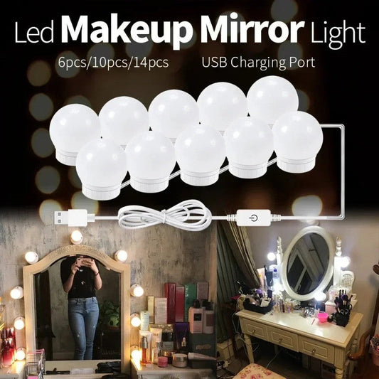 LED Vanity Mirror Light – 3 Color Modes Makeup Light (USB, Hollywood Style Lighting)
