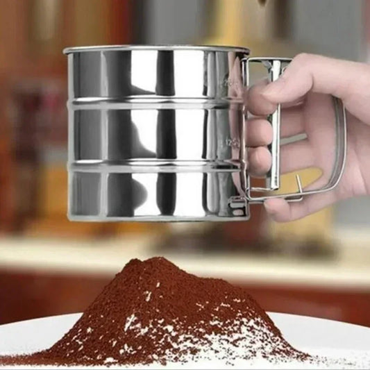 Stainless Steel Flour Sifter – Hand Press Baking Tool | Fine Mesh Atta & Sugar Sieve Cup