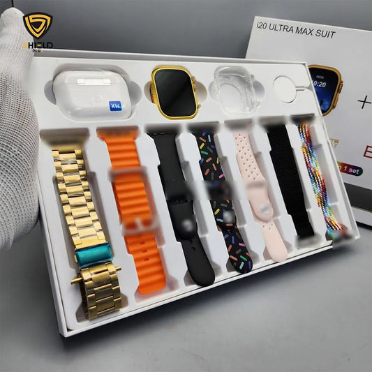 I20 Ultra Smart Watch with Earbuds – 10 in 1 Combo Set | 2.3” Display & Multiple Straps