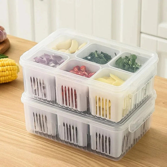 6 Grid Fridge Storage Box – Multi Compartment Organizer | Freezer Safe Kitchen Storage Box