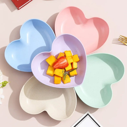 Pack of 10 Heart Shape Plate Set with Stand – Cute Snack & Dessert Plates | Multi-Color Serving Bowls Set
