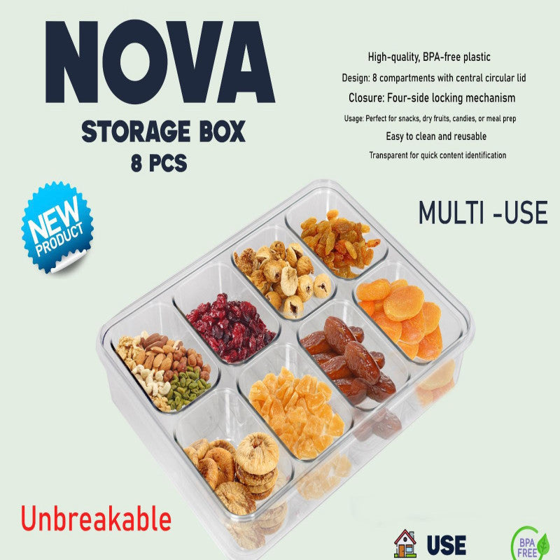 Nova 8 in 1 Storage Box β Airtight Multi Compartment Food & Snack Organizer