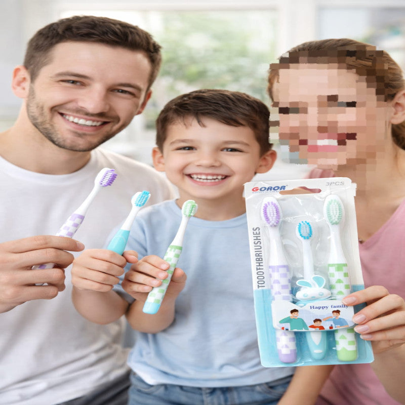 Pack of 3 Toothbrush Set β Kids & Adults Soft Bristle Toothbrush | Family Pack