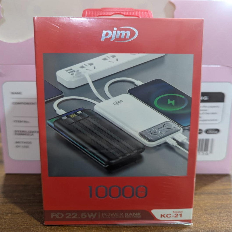 PJM KC-21 Power Bank 10000mAh β 22.5W Fast Charging with Built-in Cables