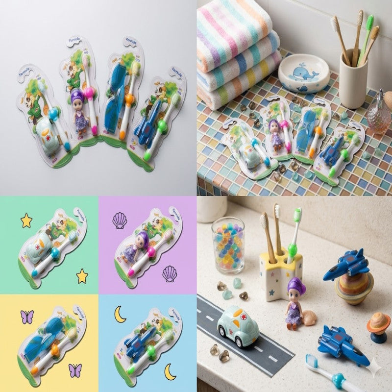 Pack of 2 Kids Toothbrush with Toy β Soft Bristle Baby Toothbrush | Fun Learning Dental Kit for Children