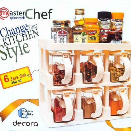 Master Chef Spice Jar Set (6 Pcs) β Kitchen Masala Organizer with Rack & Spoon