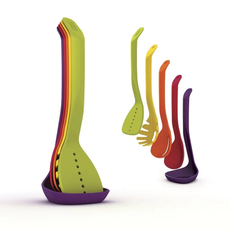 5 Pcs Kitchen Spoon Set with Stand β Heat Resistant Cooking Utensils