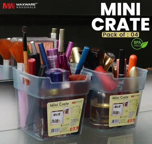 Mini Crate Storage Boxes (Pack of 4) – Multipurpose Organizer Bins | BPA Free Plastic Storage for Kitchen