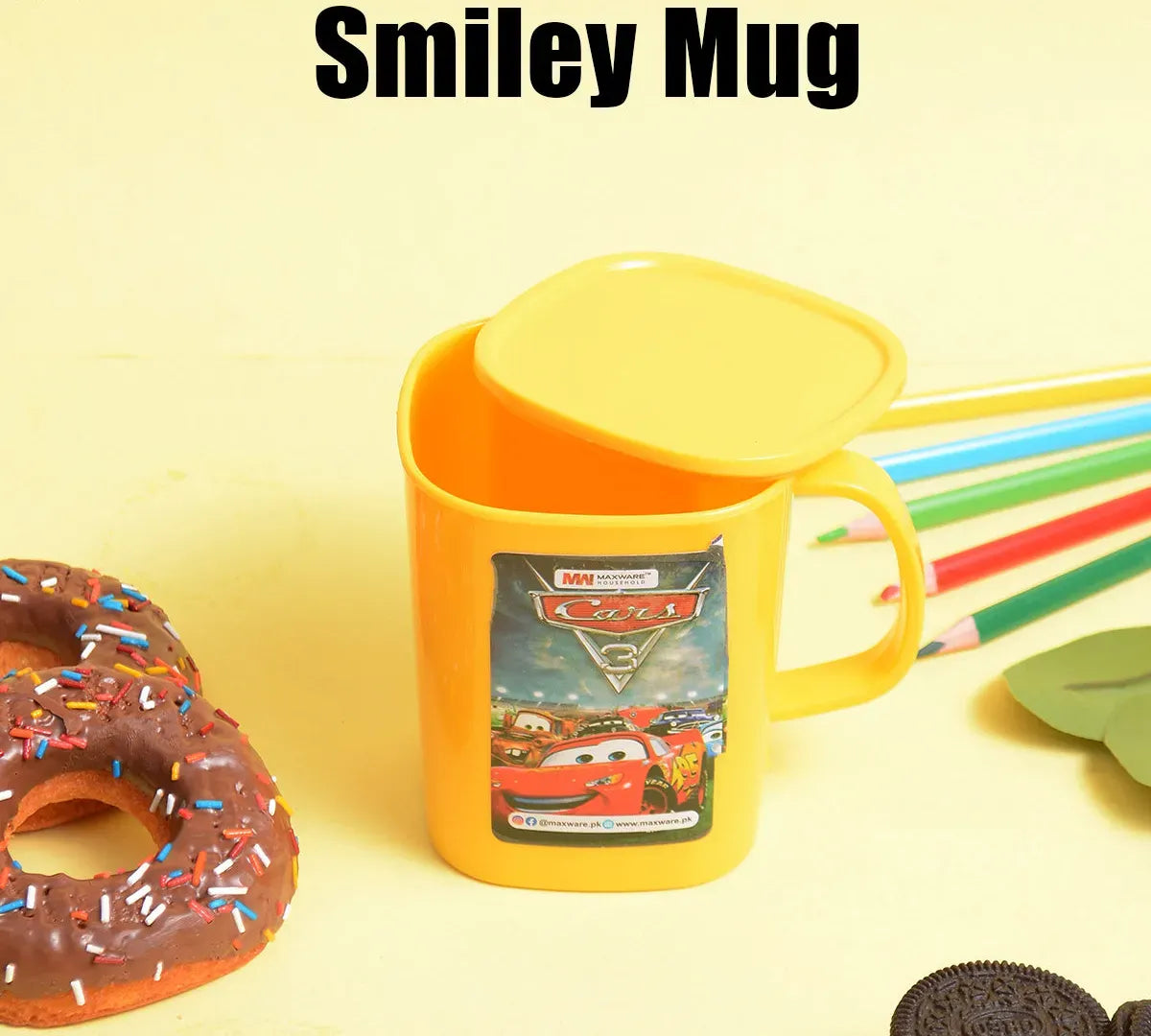 Pack of 2 Smiley Mug with Lid β BPA Free Kids Cartoon Mug (Leak-Resistant Cover)