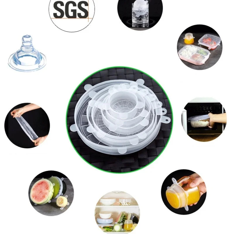 Silicone Stretch Lids (6 Pack) β Reusable Food Covers | Airtight Bowl & Container Covers