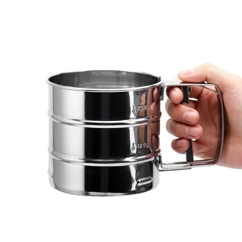 Stainless Steel Flour Sifter β Hand Press Baking Tool | Fine Mesh Atta & Sugar Sieve Cup