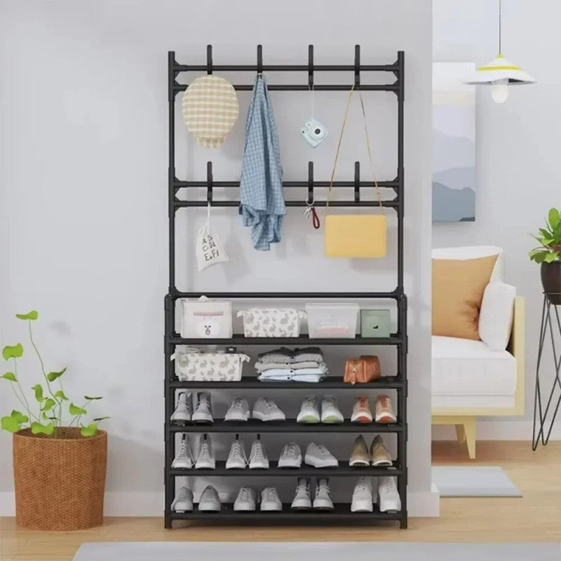 5 Layer Steel Shoe Rack Organizer β Multi-Tier Storage with Hangers & Shelves