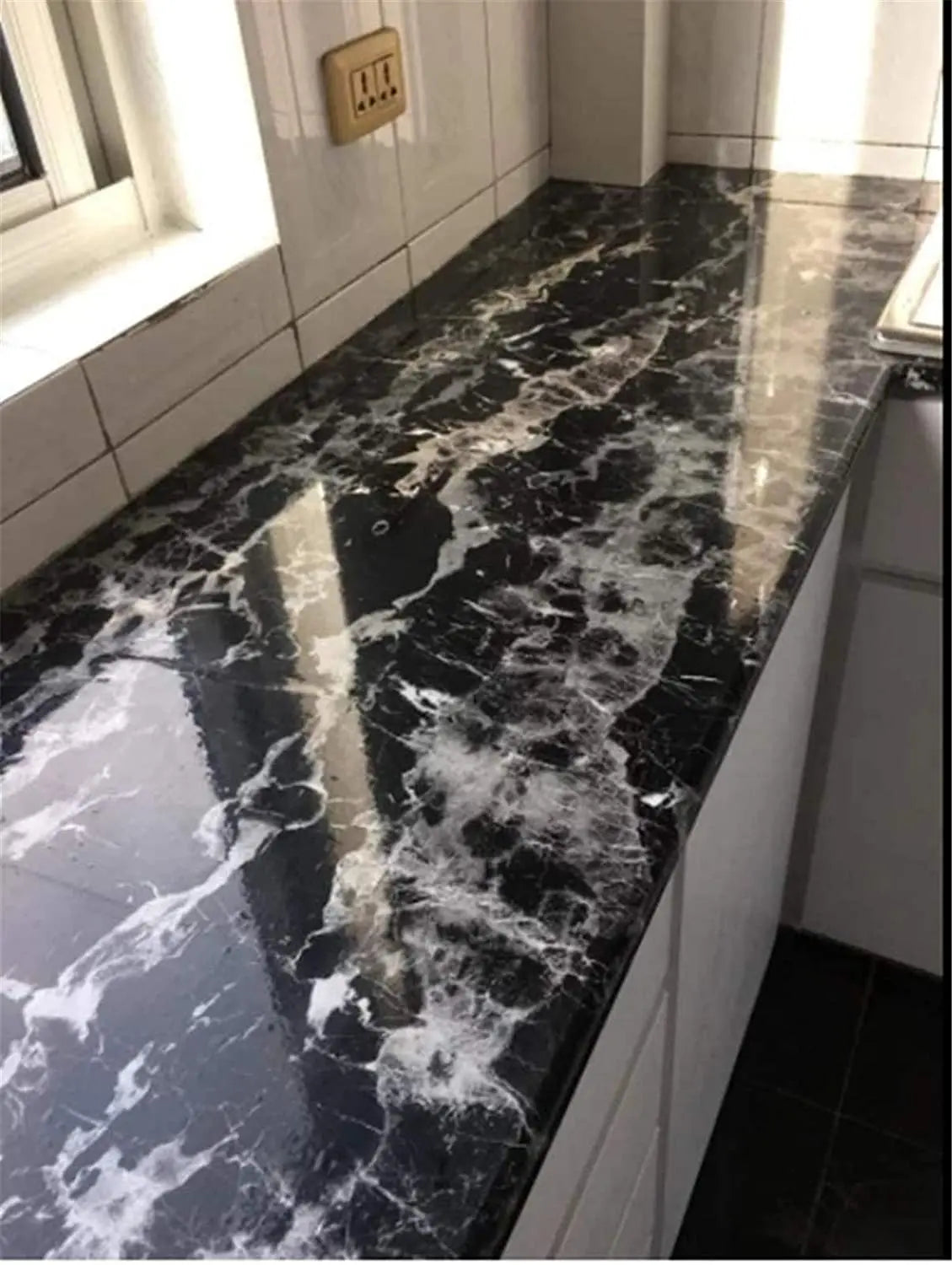 Black Marble Sticker Sheet (60x200cm) β Self Adhesive Waterproof PVC Kitchen Countertop & Cabinet Cover