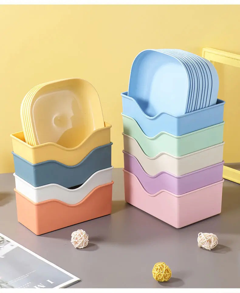 10PCS Plate Set with Stand β Multi-Color Snack Plates with Storage Holder | Durable Serving Dish Set