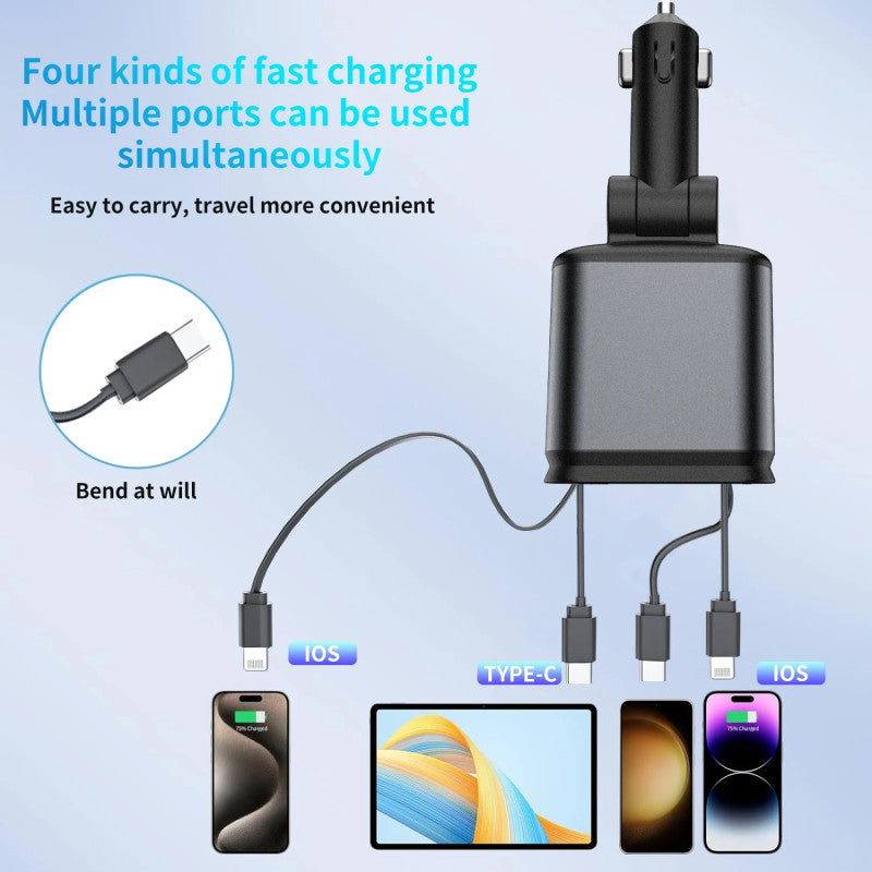 45W Car Phone Charger β Multi-Port Fast Charging USB A + Type-C Car Adapter