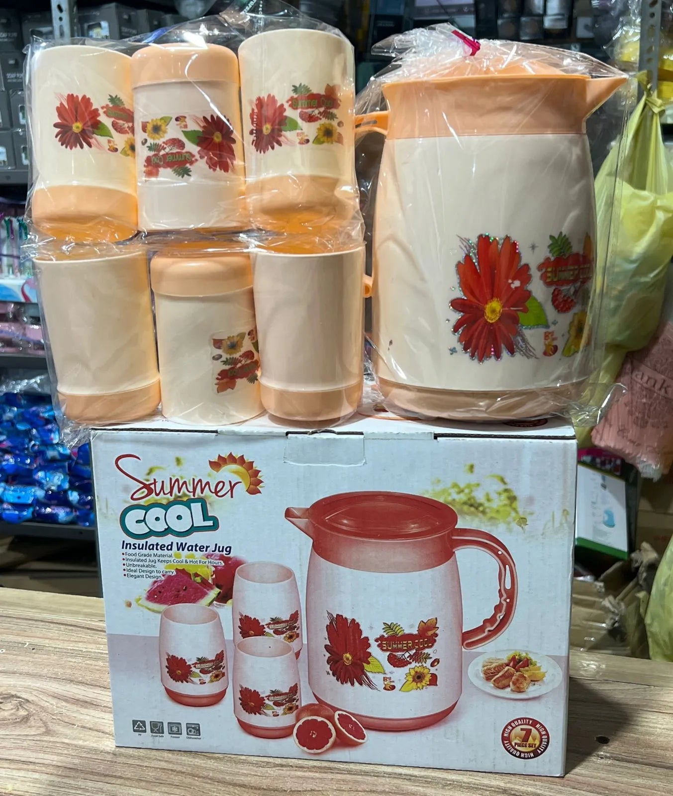 Summer Jug Set with Glasses (7pcs) β Water & Juice Serving Set | Stylish Plastic Pitcher Set