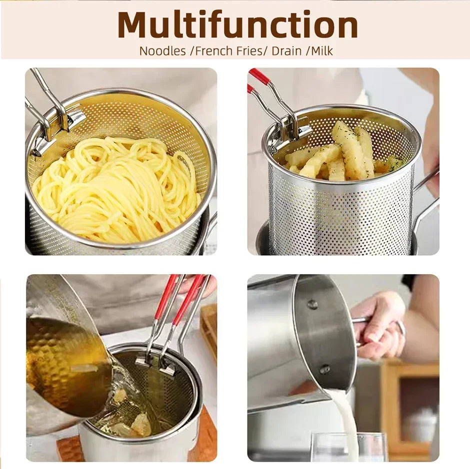 Stainless Steel Deep Fryer Pot 1200ml β Oil Frying Pot with Strainer Basket