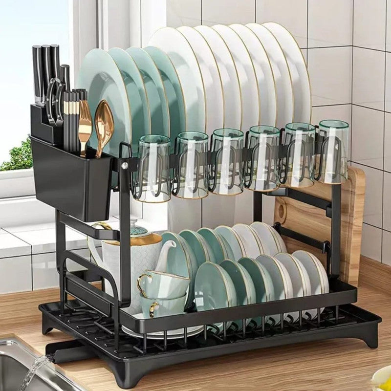 2 Layer Dish Drying Rack (Imported) β Rust Proof Kitchen Organizer with Glass & Knife Holder