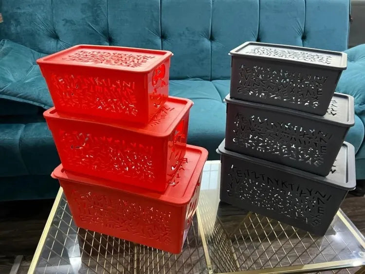 Smiley Storage Box Set (3 Pcs) β Multi Size Organizer with Lid | Cute Plastic Storage Bins