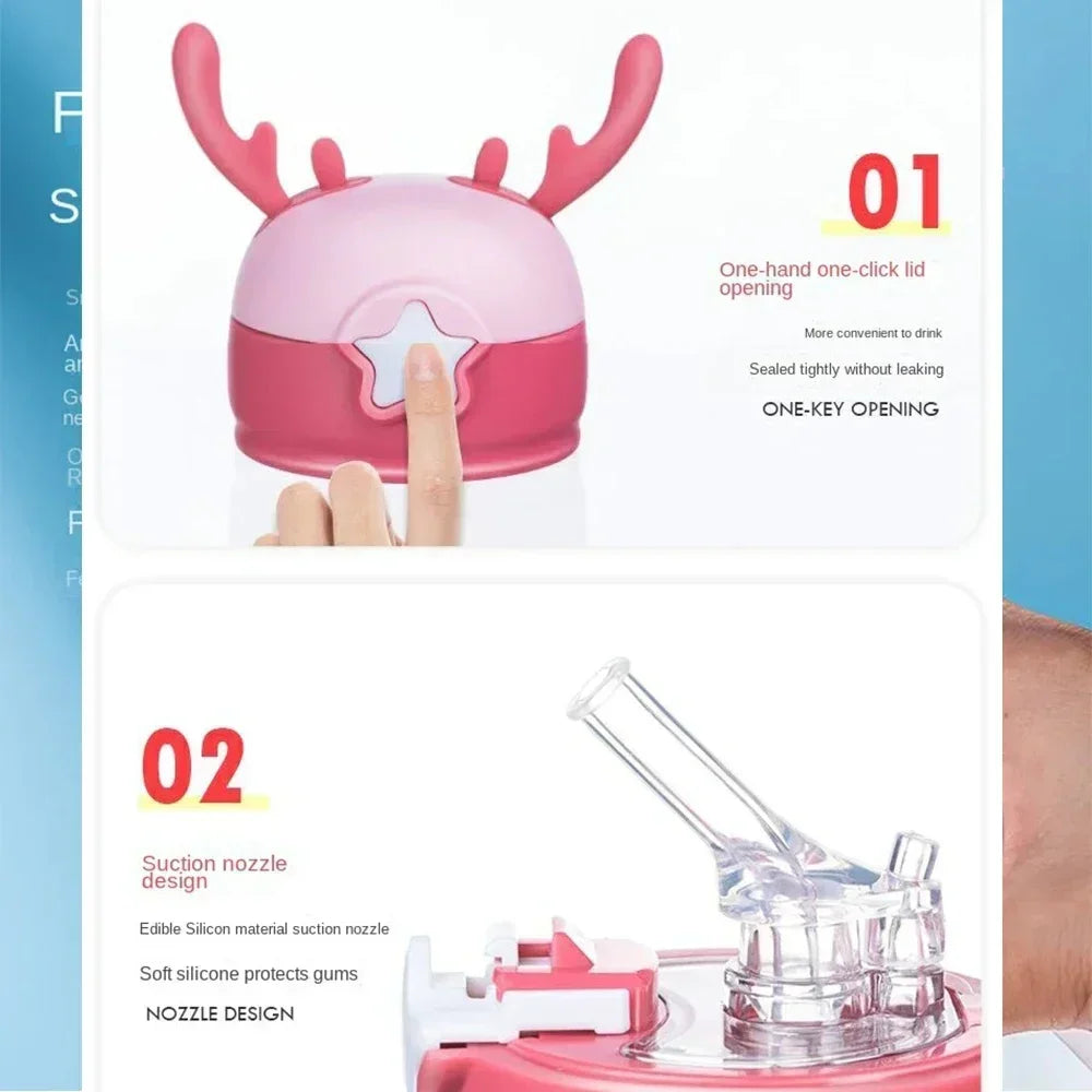 Kids Horn Water Bottle β Cute Cartoon Straw Bottle with Strap (Leakproof & BPA Free)