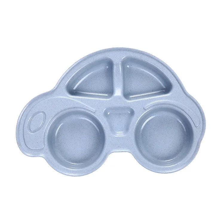 Pack of 2 Car Shape Kids Plate β Multi-Section Cartoon Food Serving Tray for Children