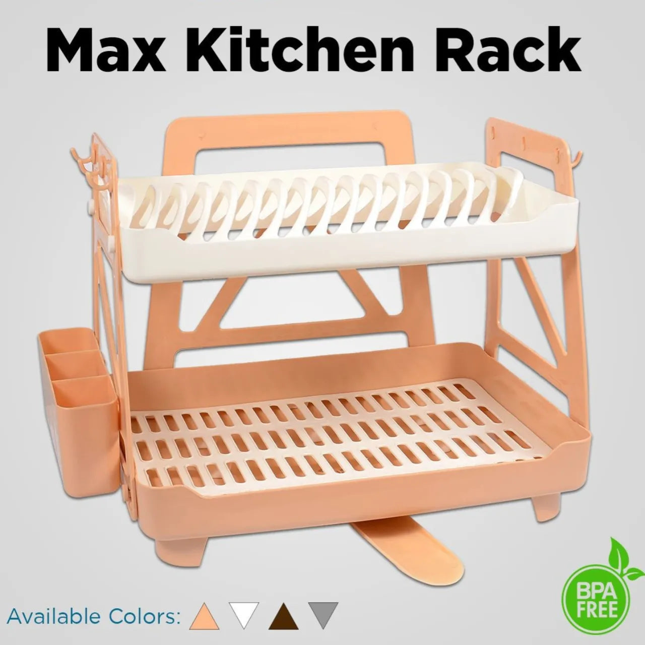 Max Kitchen Plate Stand β 2 Tier Dish Drying Rack with Drain Tray | BPA-Free Kitchen Organizer