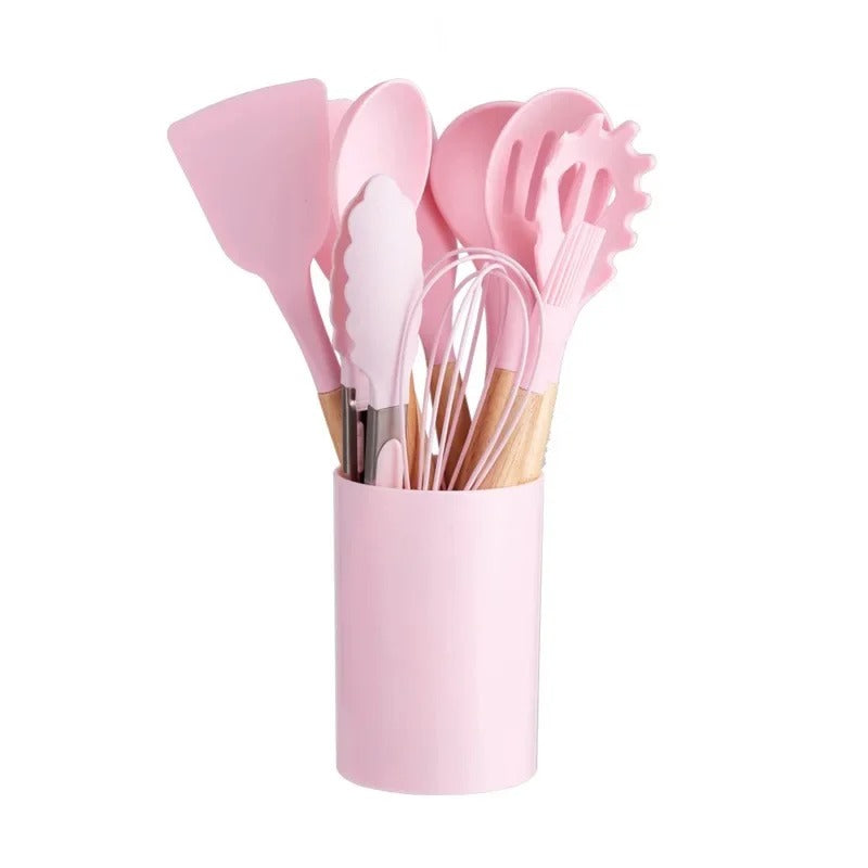 12 Pcs Silicone Kitchen Utensil Set with Holder β Heat Resistant Cooking Spoon Set