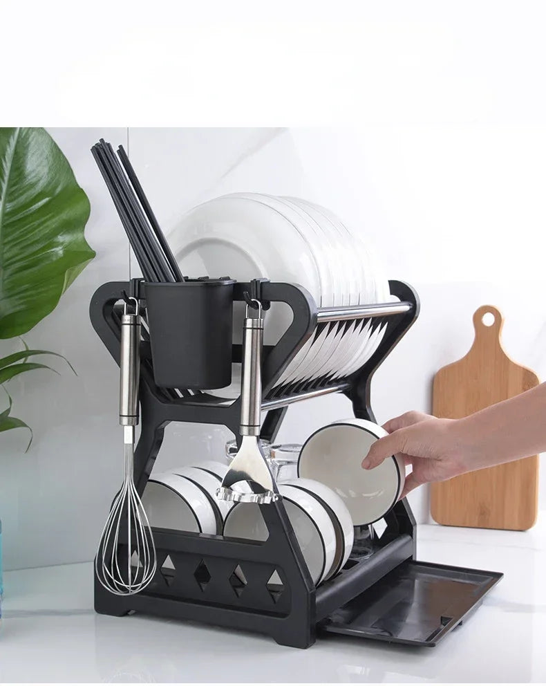 2-Tier Comfort Kitchen Rack β Dish Drying Rack with Cutlery Holder