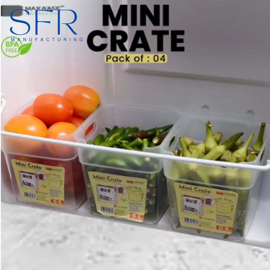 Mini Crate Storage Boxes (Pack of 4) β Multipurpose Organizer Bins | BPA Free Plastic Storage for Kitchen