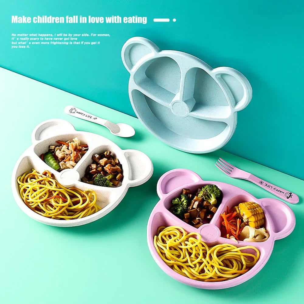 Panda Shape Baby Feeding Set (5pcs) β Kids Divided Plate with Spoon & Fork | Cute BPA Free Dinner Set