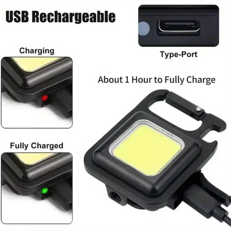 Pack of 2 Mini Keychain COB LED Light β Rechargeable Pocket Flashlight with Bottle Opener & Stand
