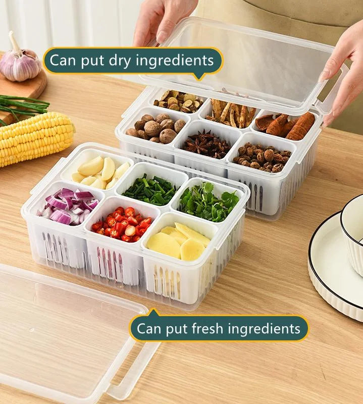 6 Grid Fridge Storage Box β Multi Compartment Organizer | Freezer Safe Kitchen Storage Box