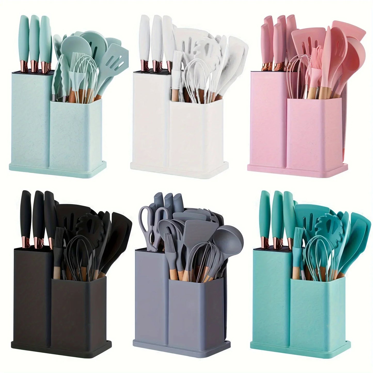 Silicone Spoon Set with Knife Set β Kitchen Utensils Set with Holder