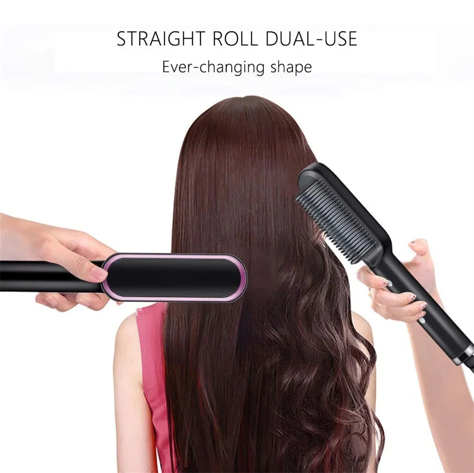 Hair Straightener Brush – 2 in 1 Fast Heating Straightening Comb (Dry & Wet Use)