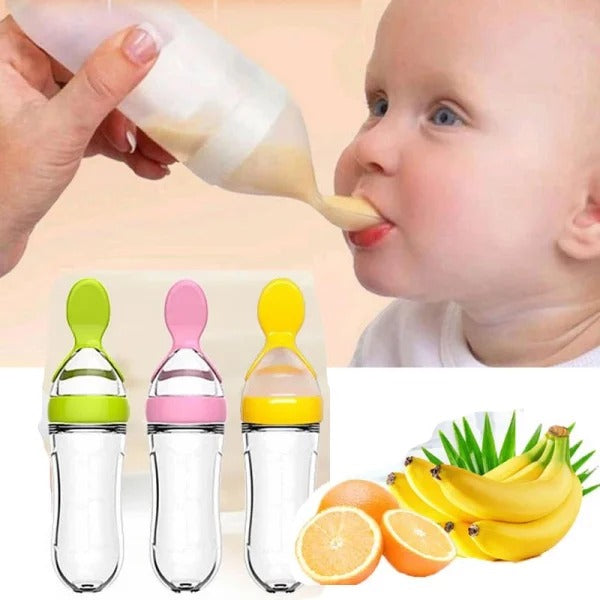 Premium 2-in-1 Baby Silicone Spoon Feeder Bottle (90ml) – Mess-Free Squeeze Food Supplement Feeder