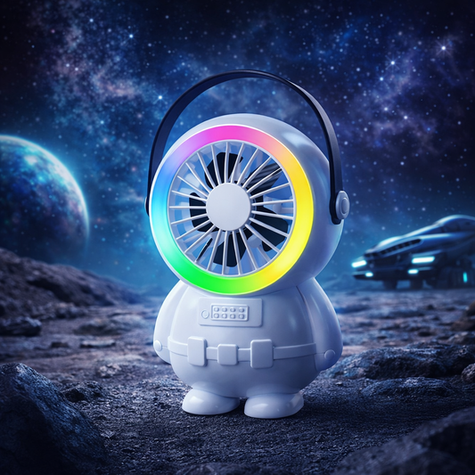 Astro Series Astronaut Mini Desktop Fan – Portable USB Rechargeable Fan with RGB Night Light