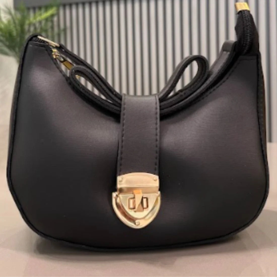 Crescent Leather Luxury Shoulder Bag for Women | Black