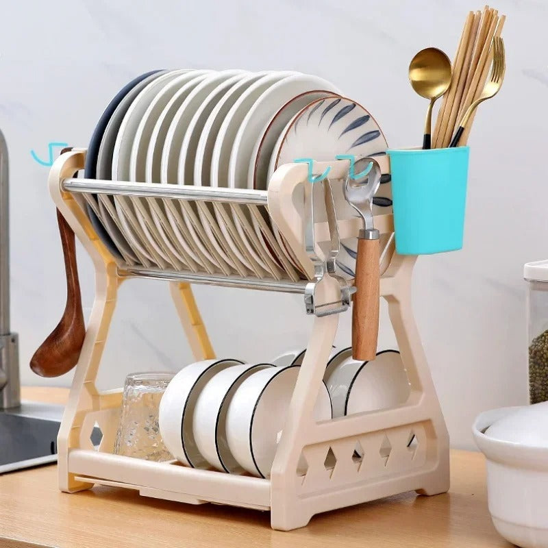 Comfort Kitchen Dish Rack – 2 Tier Dish Drying & Storage Organizer with Cutlery Holder