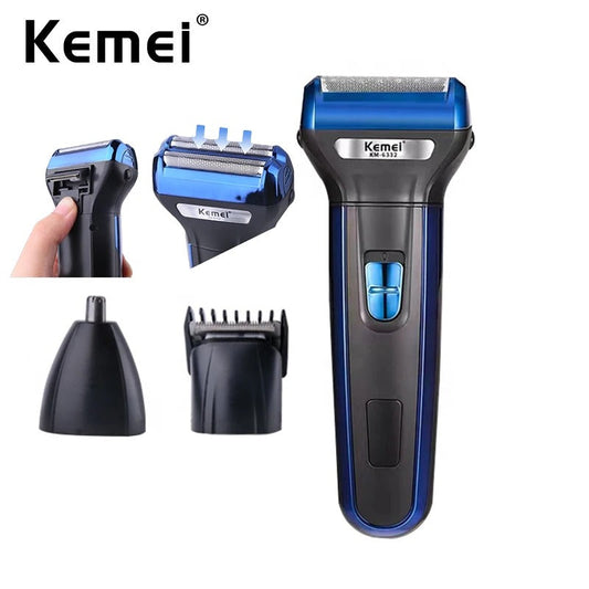 Kemei 3 in 1 Grooming Kit KM-6332 – Hair Clipper, Shaver & Nose Trimmer (Rechargeable)