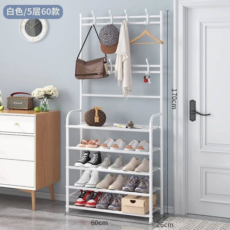 5 Layer Steel Shoe Rack Organizer – Multi-Tier Storage with Hangers & Shelves