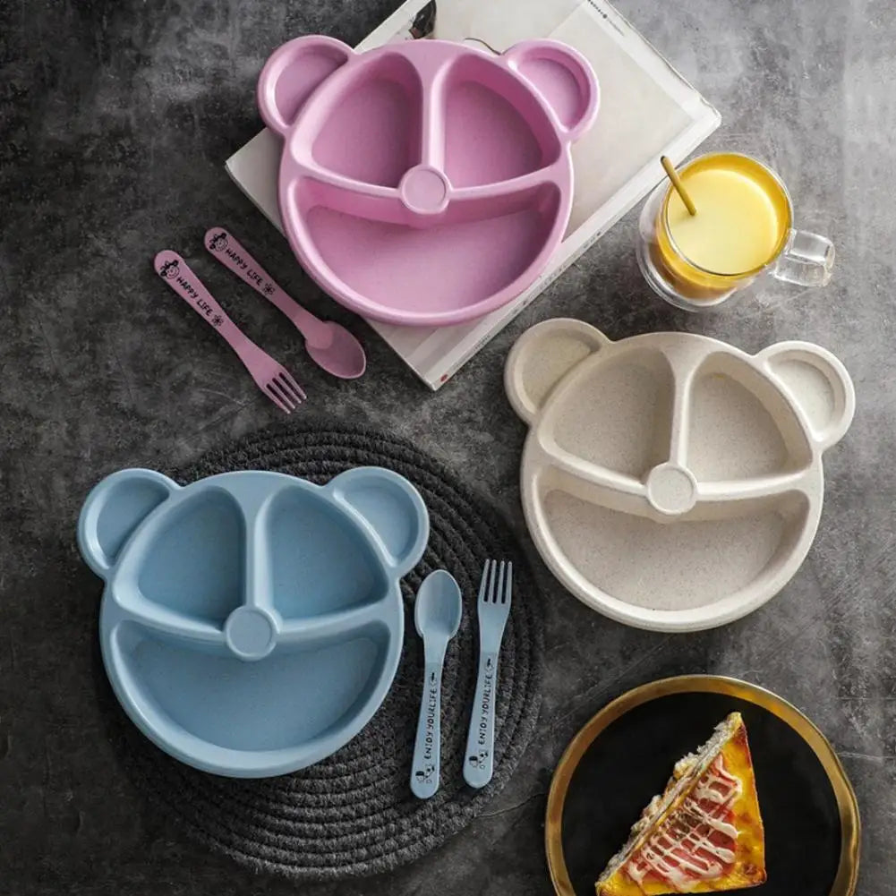 Pack of 3 Panda Shape Kids Plate – 3 Compartment Cartoon Dinner Plate