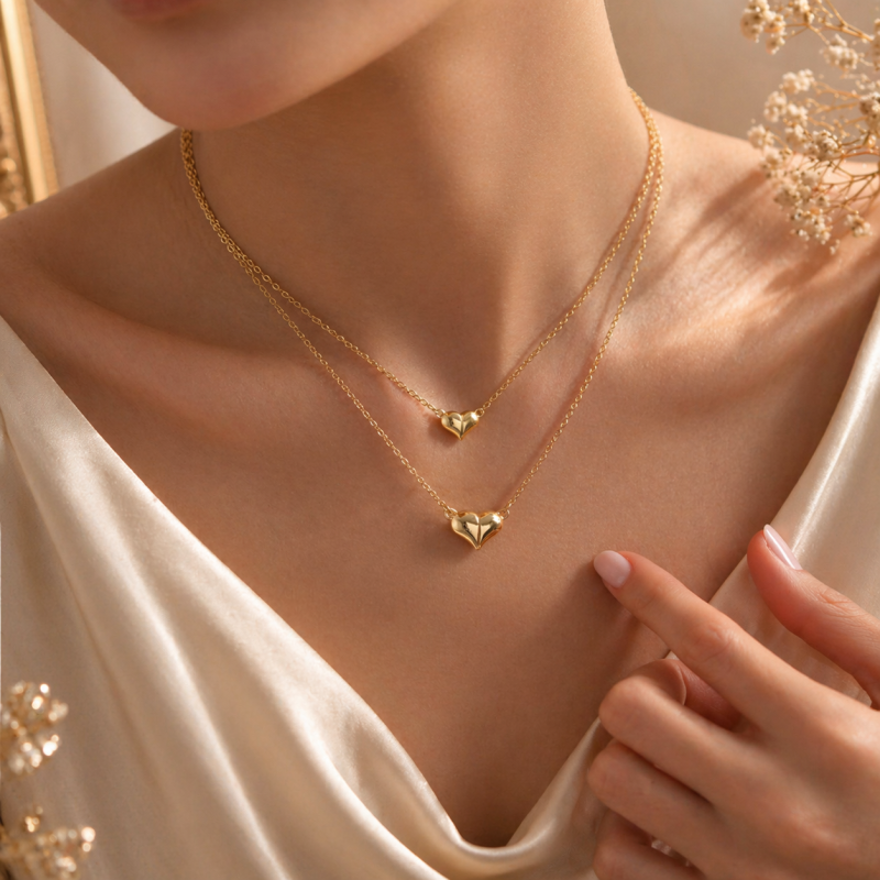 Pack of 2 Gold Plated Magnetic Heart Necklace – Elegant Heart Shaped Love Pendant for Girls