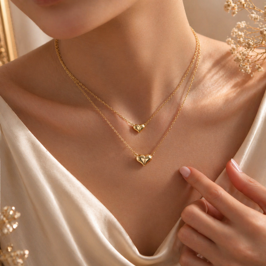 Pack of 2 Gold Plated Magnetic Heart Necklace – Elegant Heart Shaped Love Pendant for Girls