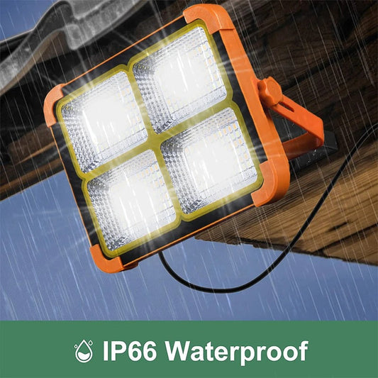 200W Solar LED Flood Light – Rechargeable Dimmable Outdoor Light with USB & Solar Charging (IP66 Waterproof)