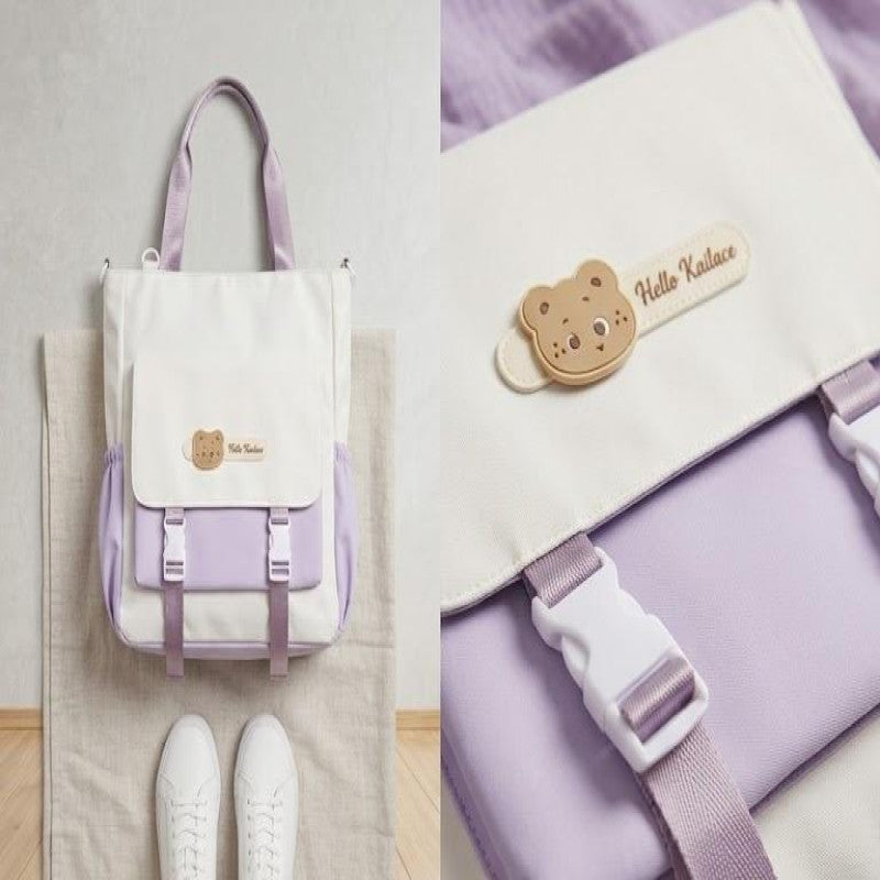 Premium Pastel Tote Backpack for Girls – Stylish Multi-Pocket Shoulder & Hand Carry Bag