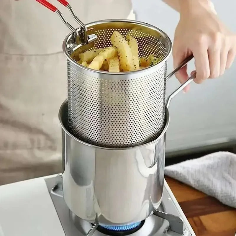 Stainless Steel Deep Fryer Pot 1200ml – Oil Frying Pot with Strainer Basket