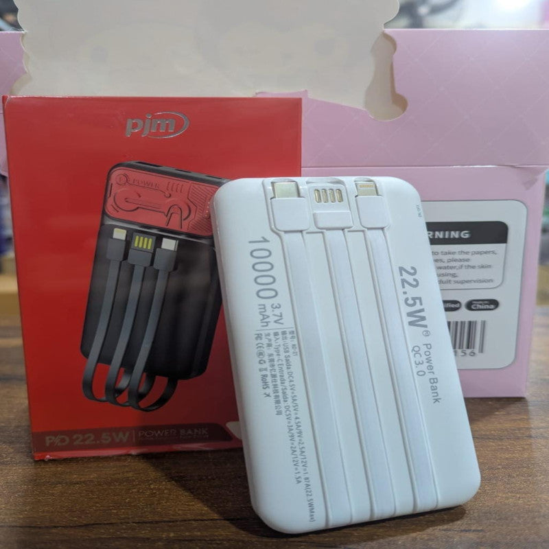 PJM KC-21 Power Bank 10000mAh – 22.5W Fast Charging with Built-in Cables